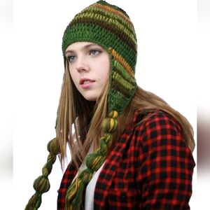 Nepal Handmade Ear Flaps Wool Fleece Lined Winter Hat New with Tags